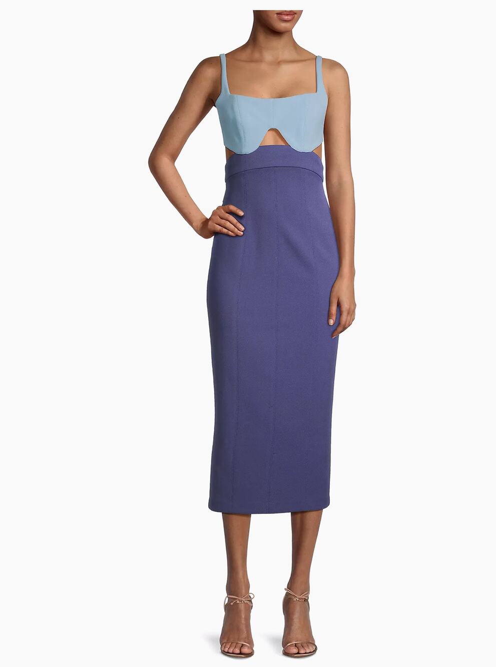MISHA Fernanda Blue Two-Tone Bodycon Midi Cocktail Party Dress Size L